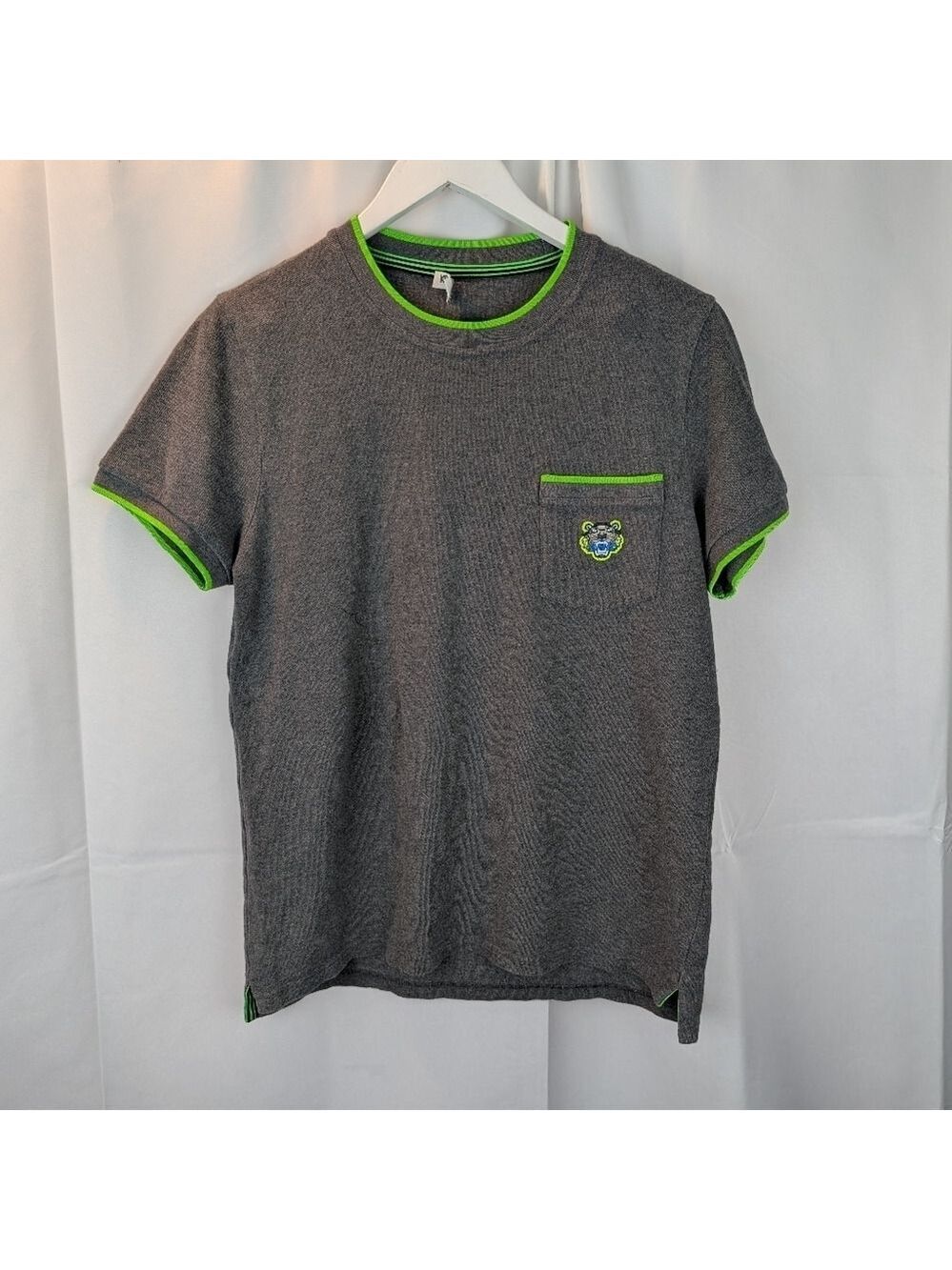 Kenzo Gray Shirt with Green Accents Size S In EUC